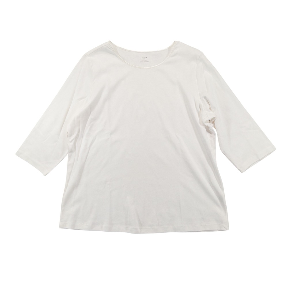 Cj Banks Top Tee Shirt 1X White Cotton Jersey 3/4 Sleeve Basic Casual Capsule